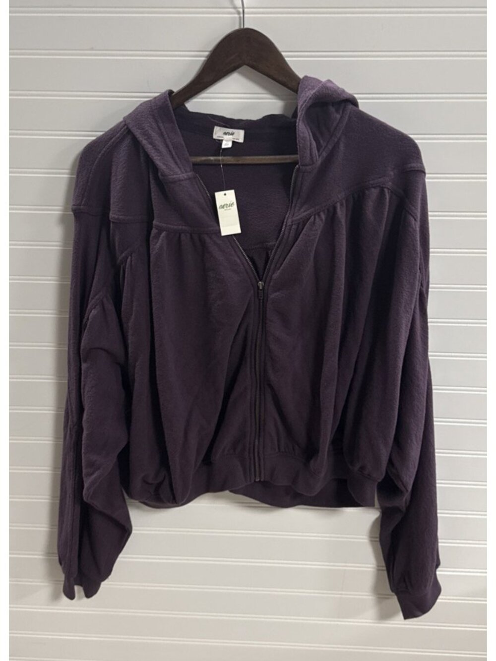 Aerie Oversized Casual Zip Up Purple Long Sleeve Hoodie Sweater Coat Women M NWT